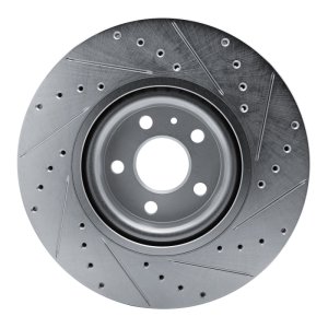 Volvo V90 Brake Rotor (1) - Front Left - R1 Concepts - Drilled & Slotted - Silver - `17-`25